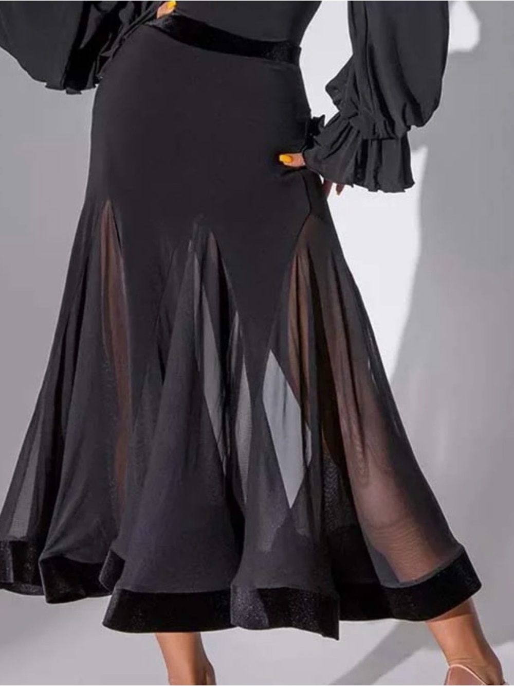 Dance and Sway Women's Black Mesh Swing Modern Ballroom Waltz Dance Skirts small